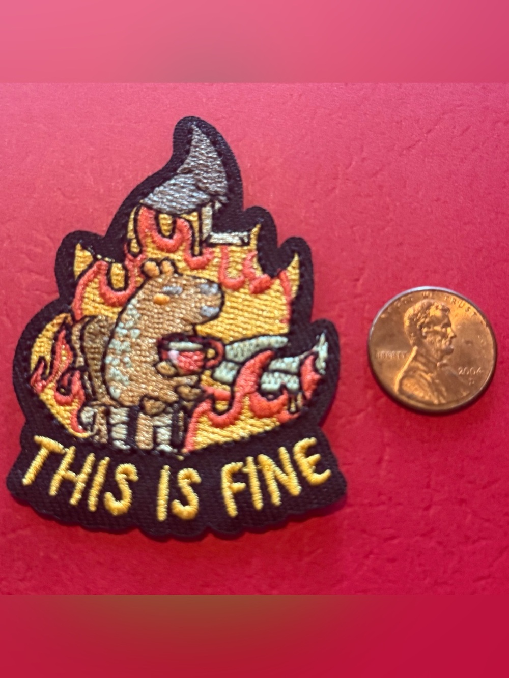This Is Fine Embroidered Patch - Multicolor